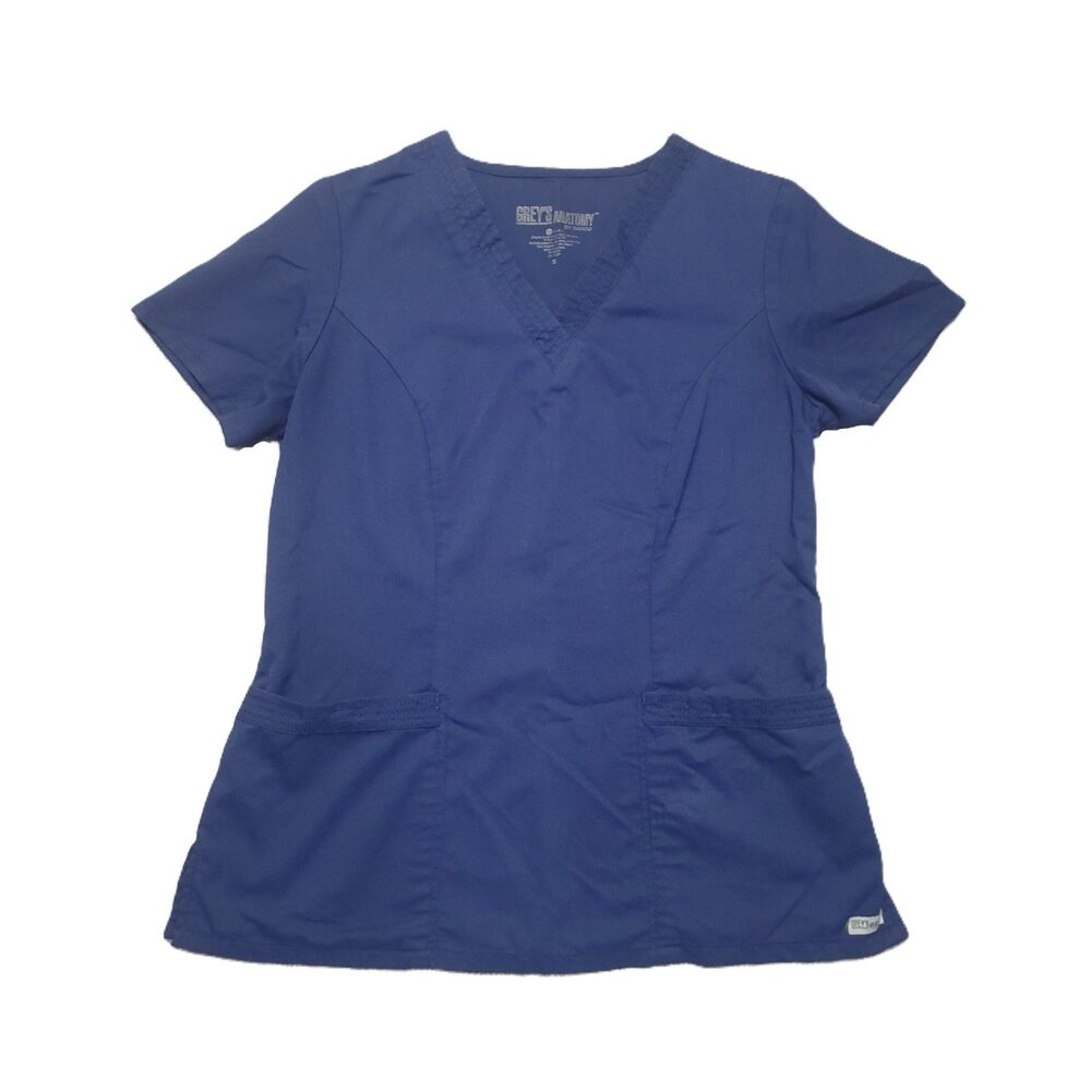 Grey’s Anatomy by Barco Scrub Top Women S Blue Pockets Short Sleeve V Neck